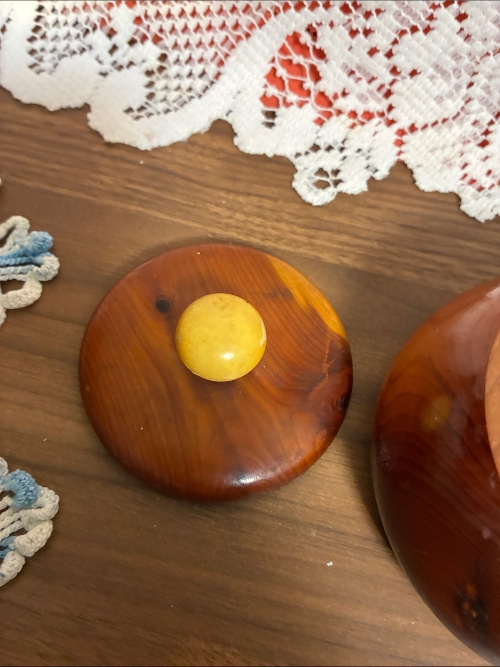 Wooden Lidded Decorative Box with Yellow Knob - Picture 8 of 9